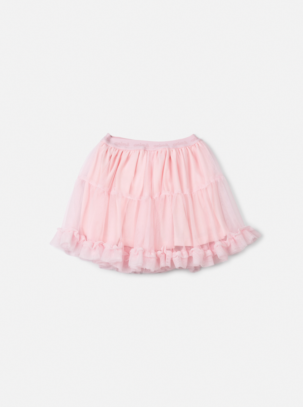 Conjunto Infantil Casaco Minnie Strass Laço e Saia Tule Babado Rosa Soft - Animê Petite