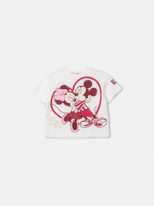 Conjunto Infantil Blusa Minnie & Mickey Berry Pérola e Saia-shorts Jeans Pregas - Animê