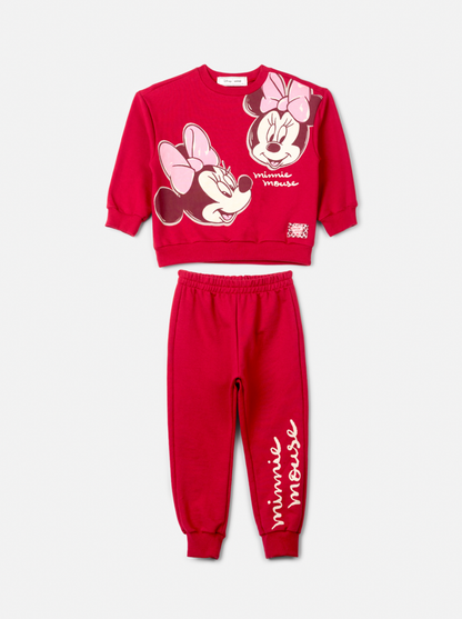 Conjunto Infantil Casaco Gola Bordada Branca e Calça Vermelho Berry - Animê