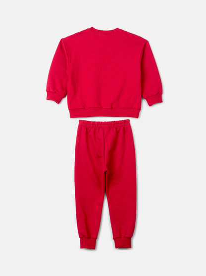 Conjunto Infantil Casaco Gola Bordada Branca e Calça Vermelho Berry - Animê