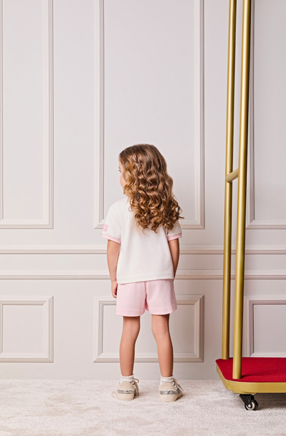 Conjunto Infantil Blusa Perolada Ballet Core Shorts e Laço Rosa - Animê Petite