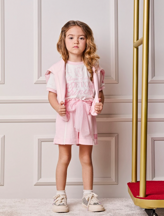 Conjunto Infantil Blusa Perolada Ballet Core Shorts e Laço Rosa - Animê Petite