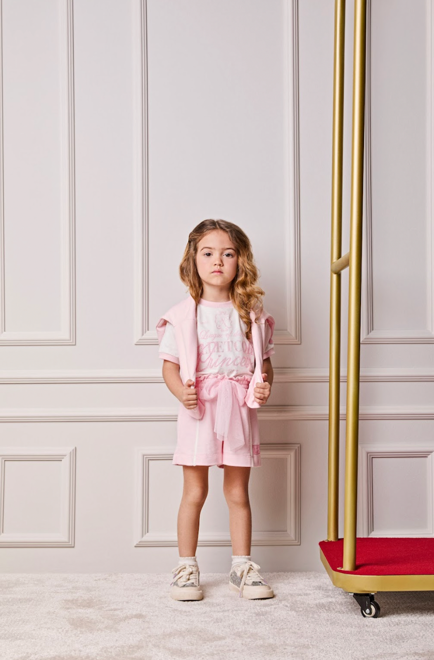 Conjunto Infantil Blusa Perolada Ballet Core Shorts e Laço Rosa - Animê Petite