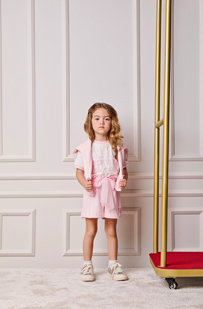 Conjunto Infantil Blusa Perolada Ballet Core Shorts e Laço Rosa - Animê Petite