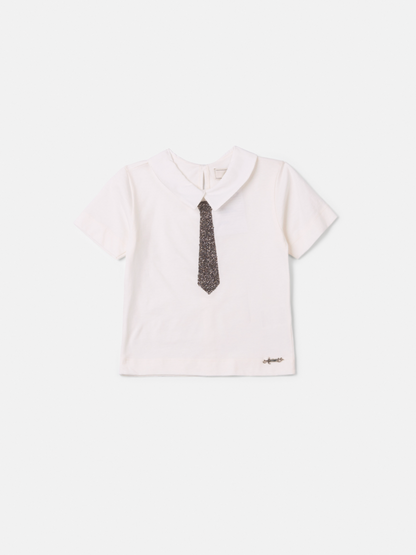 Conjunto Infantil Blusa Golinha Gravata Strass Pérola e Calça Jeans Lenço Bordado - Animê