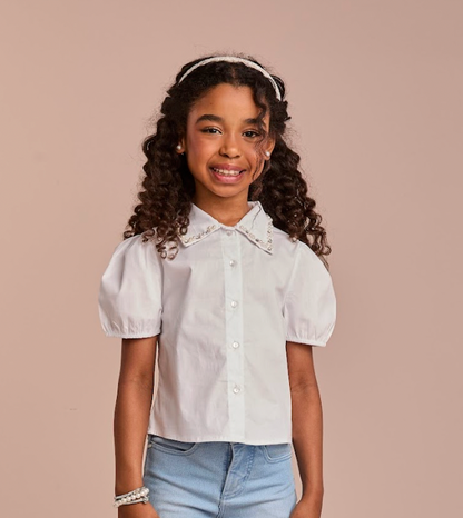 Camisa Infantil Algodão Gola Cristais Branca - Gabriela Aquarela