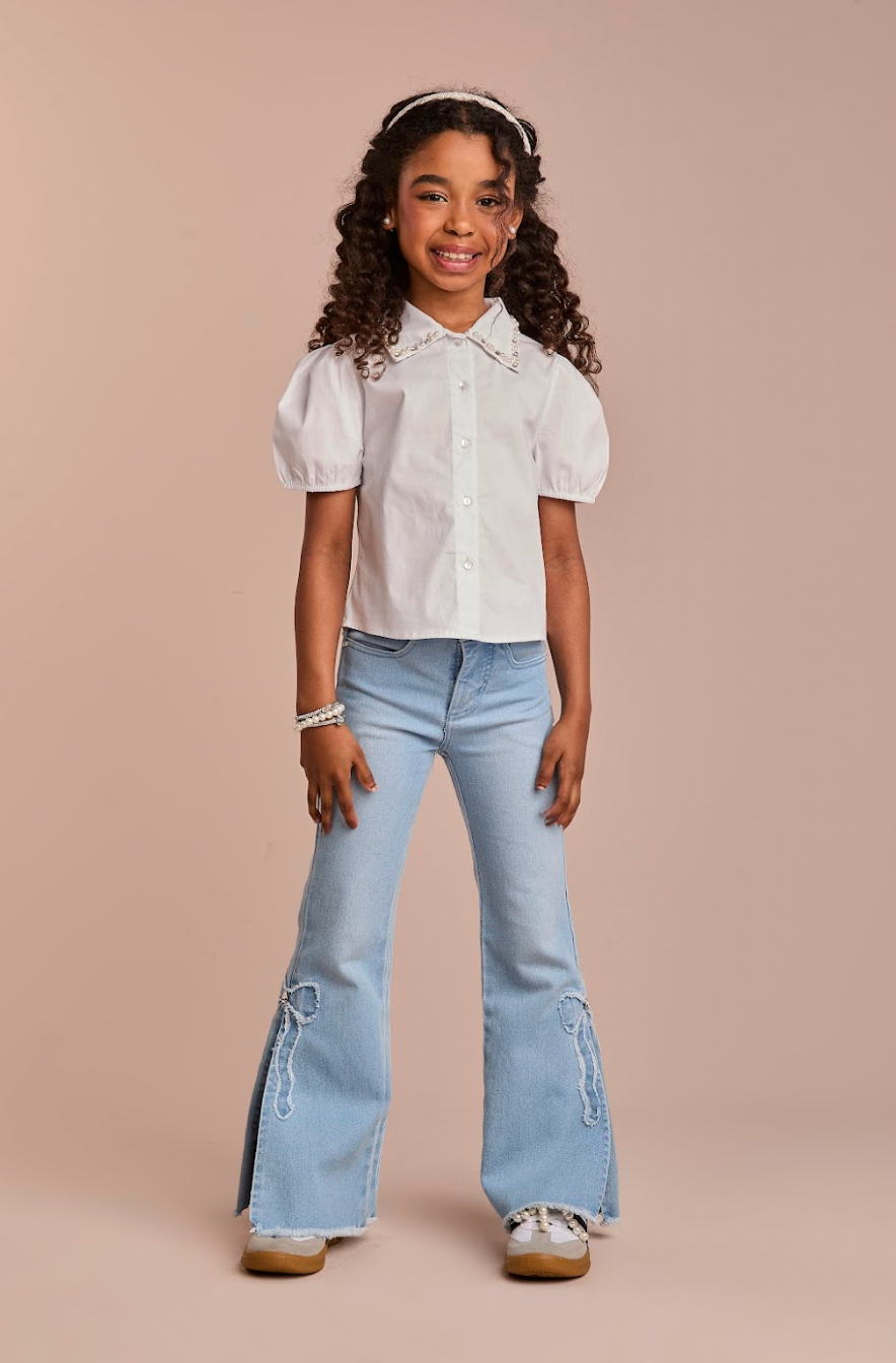 Camisa Infantil Algodão Gola Cristais Branca - Gabriela Aquarela