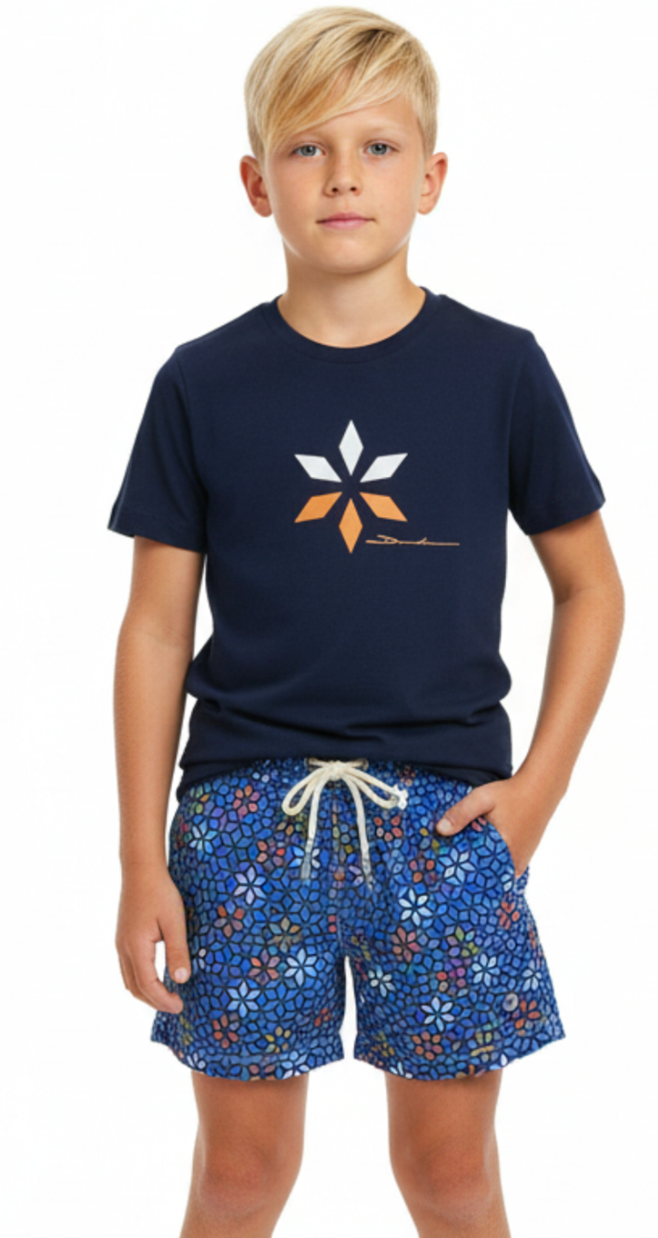 Conjunto Infantil Camiseta Algodão Marinho e Shorts Estampado - Dudes