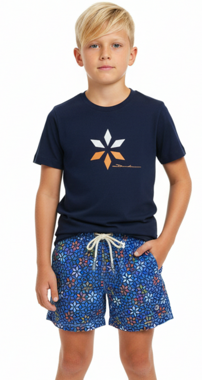 Conjunto Infantil Camiseta Algodão Marinho e Shorts Estampado - Dudes
