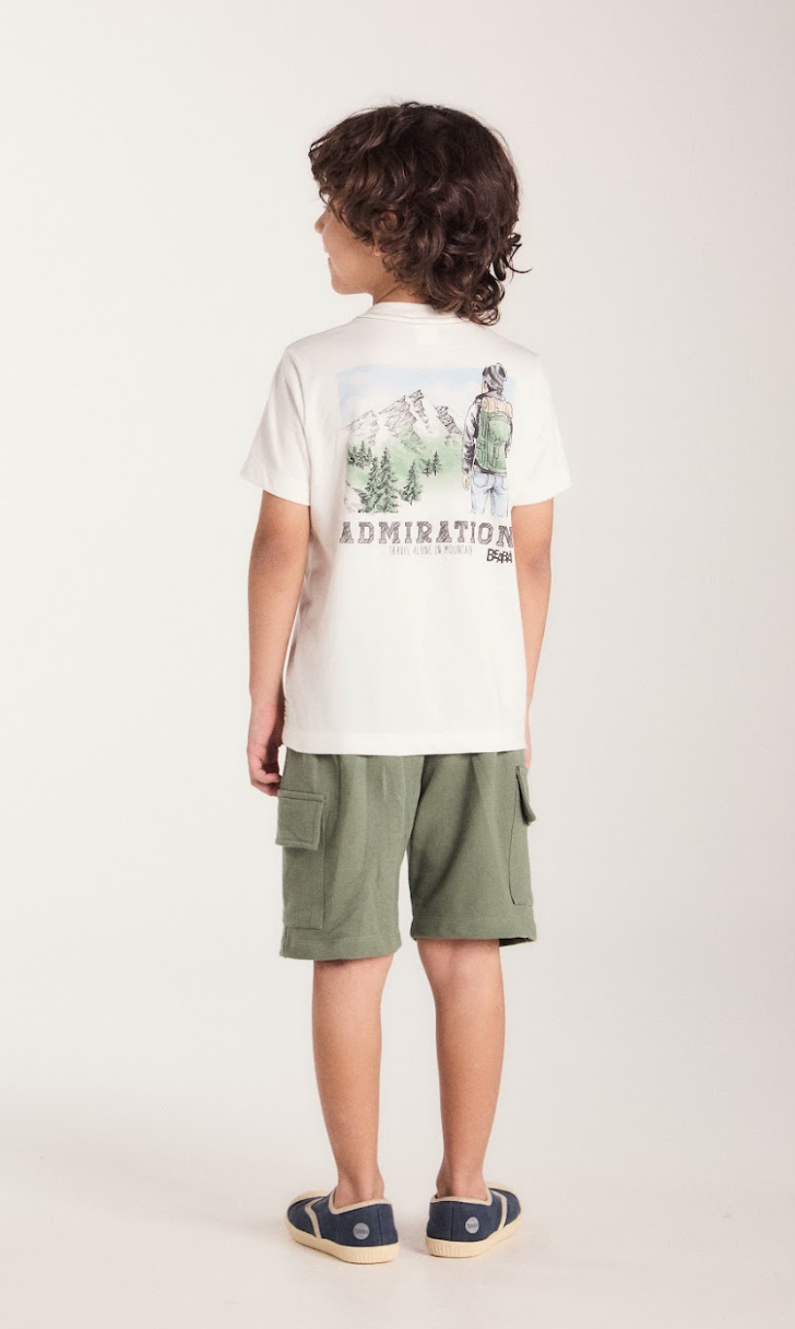 Conjunto Infantil Camiseta Silk nas Costas e Bermuda Cargo Militar Verde - Beabá