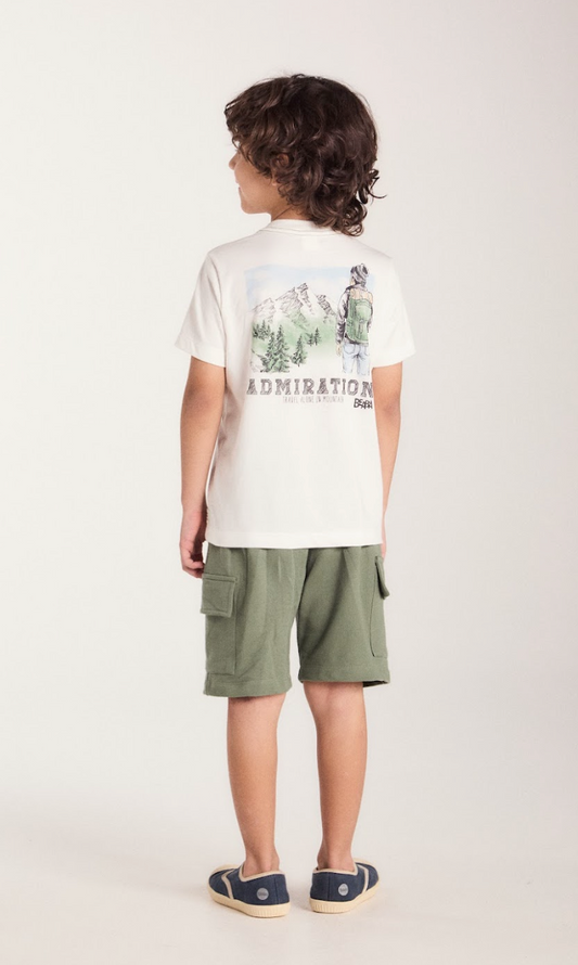 Conjunto Infantil Camiseta Silk nas Costas e Bermuda Cargo Militar Verde - Beabá