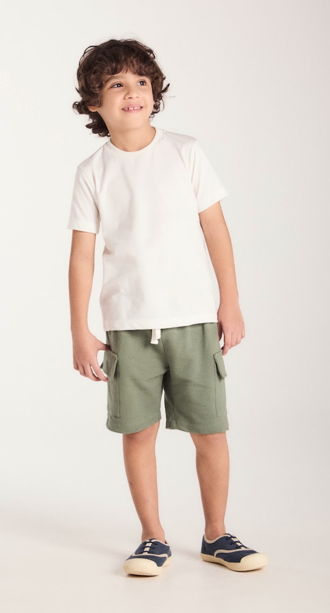 Conjunto Infantil Camiseta Silk nas Costas e Bermuda Cargo Militar Verde - Beabá