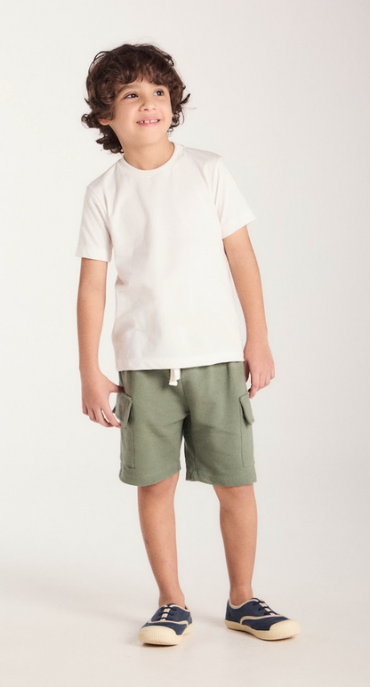 Conjunto Infantil Camiseta Silk nas Costas e Bermuda Cargo Militar Verde - Beabá