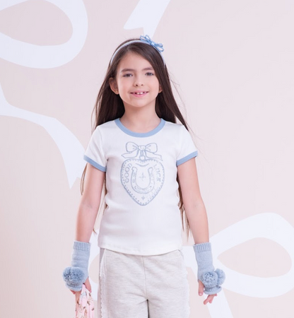 Conjunto Infantil Blusa Rib Good Luck Bordada e Shorts Rosa Estampa Cavalinhos - Pituchinhus