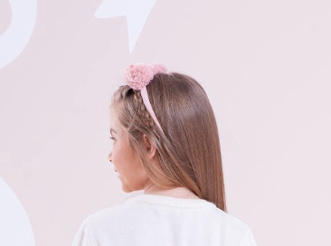Arquinho Infantil Tricot Pompom Rosa Mel - Pituchinhus
