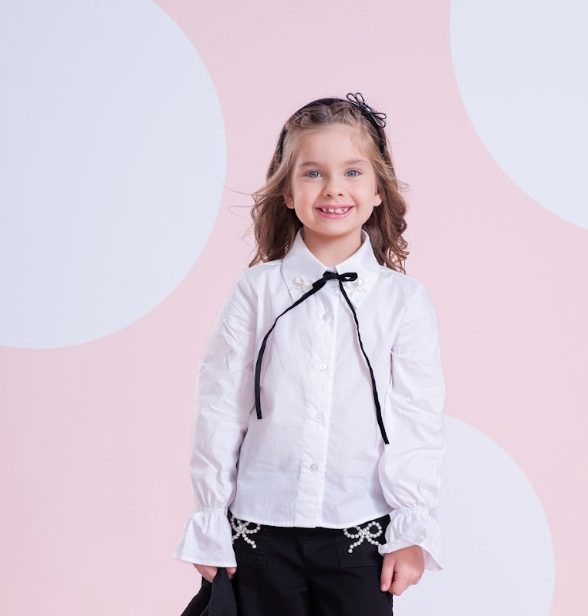 Camisa Infantil Mini Laços Bordado Fita Veludo - Pituchinhus