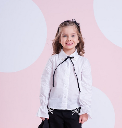 Camisa Infantil Mini Laços Bordado Fita Veludo - Pituchinhus
