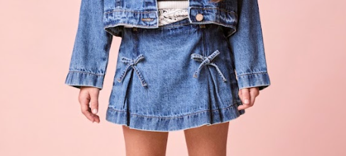 Shorts-Saia Infantil Jeans com Laços - Momi