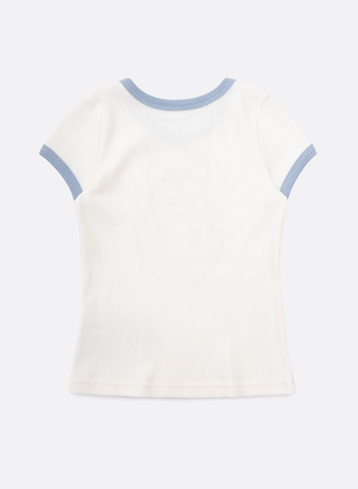 Conjunto Infantil Blusa Off White Good Luck Bordada e Legging Tricot Xadrez Azul - Pituchinhus