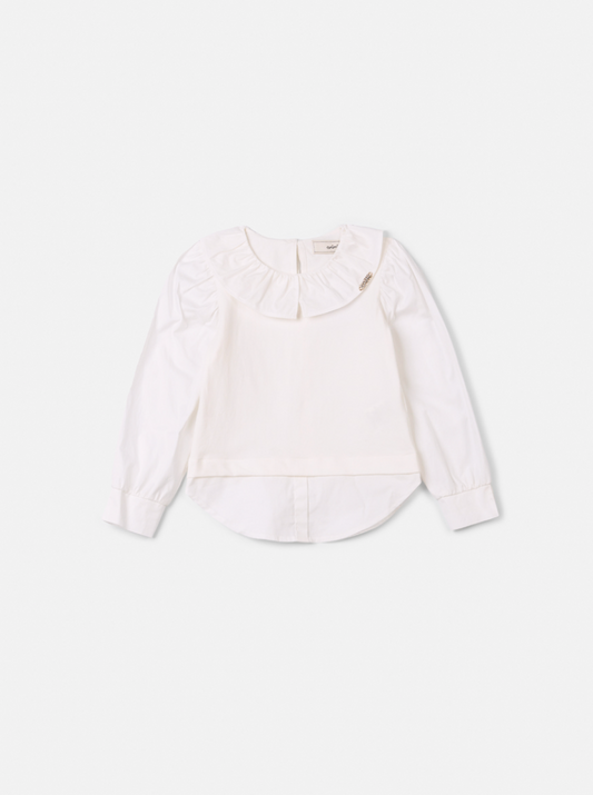 Camisa Infantil Gola Babados Rendas Off White - Animê