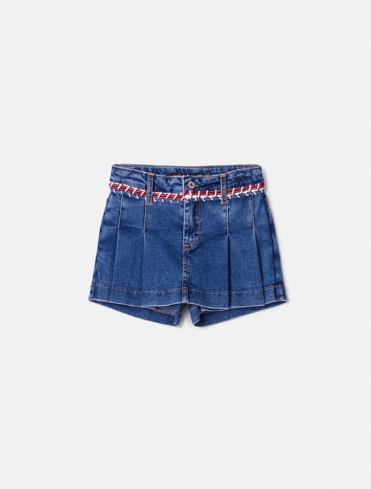 Shorts-saia Jeans Infantil Cós Bordado - Animê
