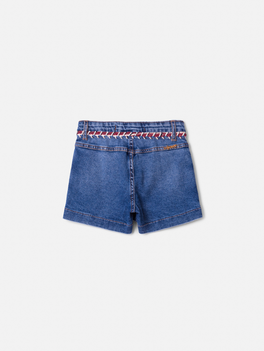 Shorts-saia Jeans Infantil Cós Bordado - Animê