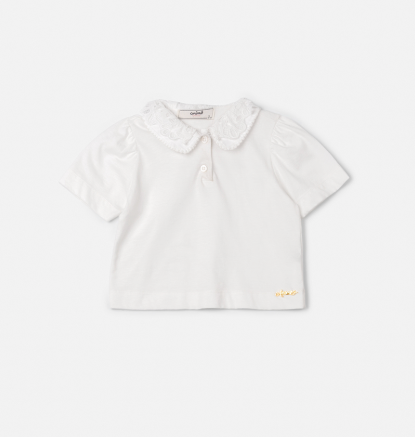 Blusa Infantil Gola Rendada Off White - Animê Petite