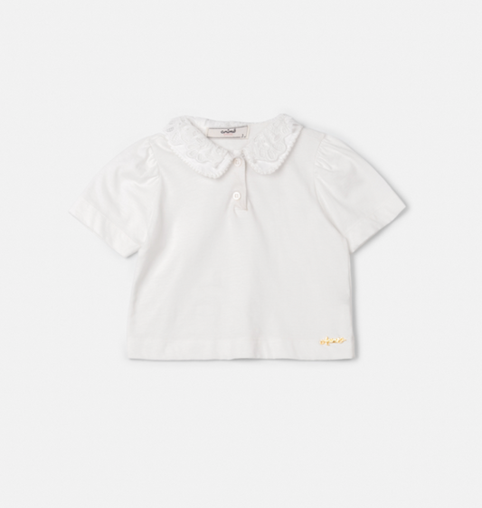 Blusa Infantil Gola Rendada Off White - Animê Petite