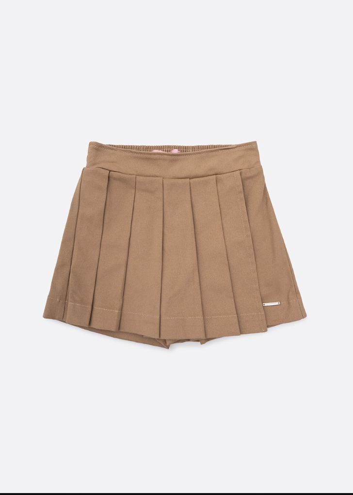 Saia-shorts Infantil Sarja Pregas Bege Escuro - Pituchinhus