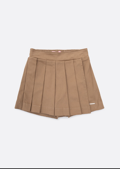 Saia-shorts Infantil Sarja Pregas Bege Escuro - Pituchinhus