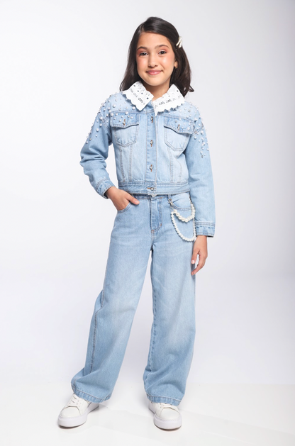 Calça Infantil Wide Leg Jeans Claro - Luluzinha