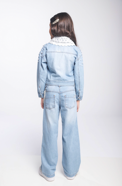 Calça Infantil Wide Leg Jeans Claro - Luluzinha