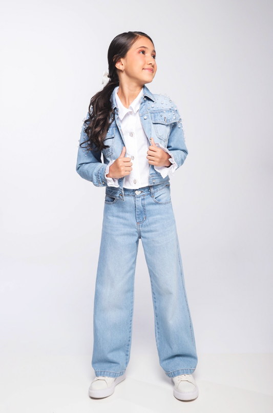 Calça Infantil Wide Leg Jeans Claro - Luluzinha