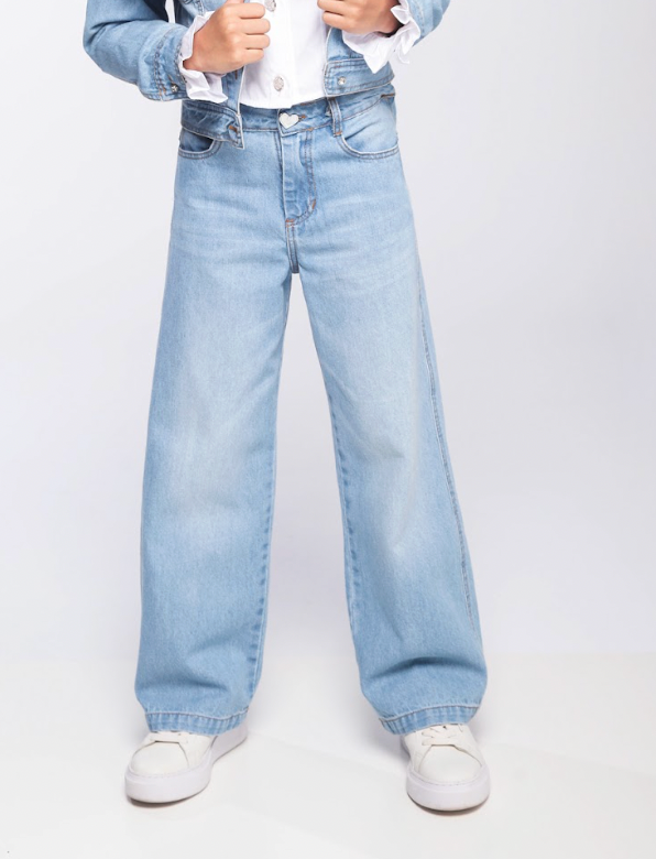 Calça Infantil Wide Leg Jeans Claro - Luluzinha