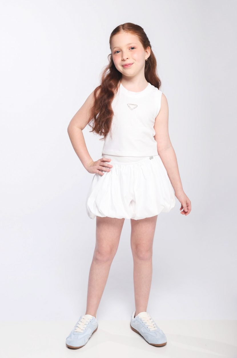 Shorts Infantil Balonê Algodão Branco - Luluzinha