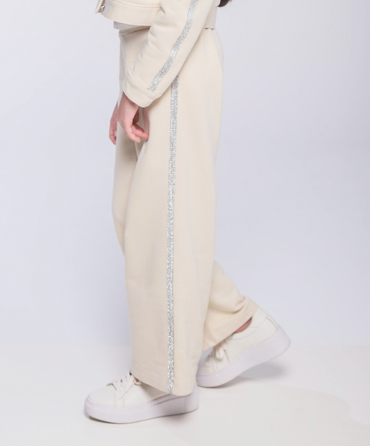 Calça Infantil Wide Leg Lateral Glitter Bege - Luluzinha