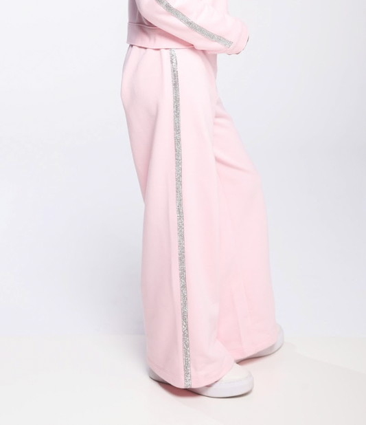 Calça Infantil Wide Leg Lateral Glitter Rosa - Luluzinha