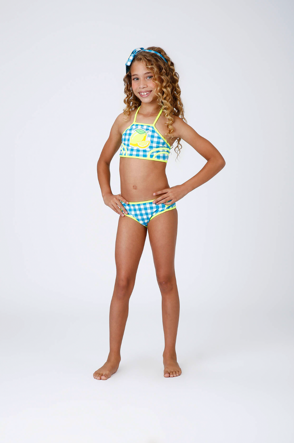 Biquíni Infantil Cropped Julia Est. Vichy Limão - Siri Kids