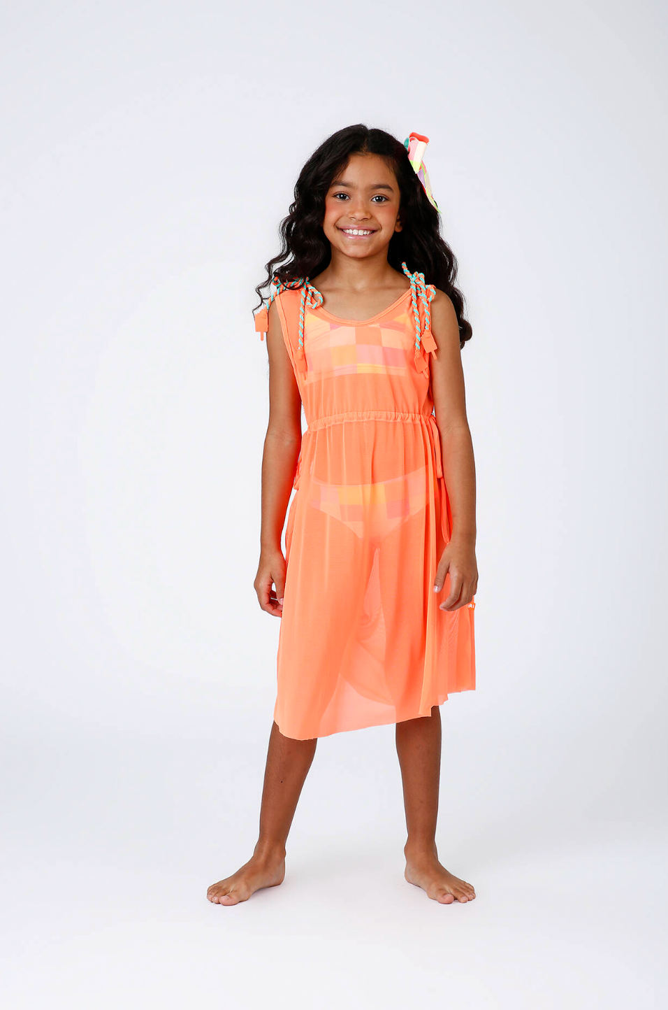 Vestido Infantil Tule Larissa Laranja Fluor - Siri Kids