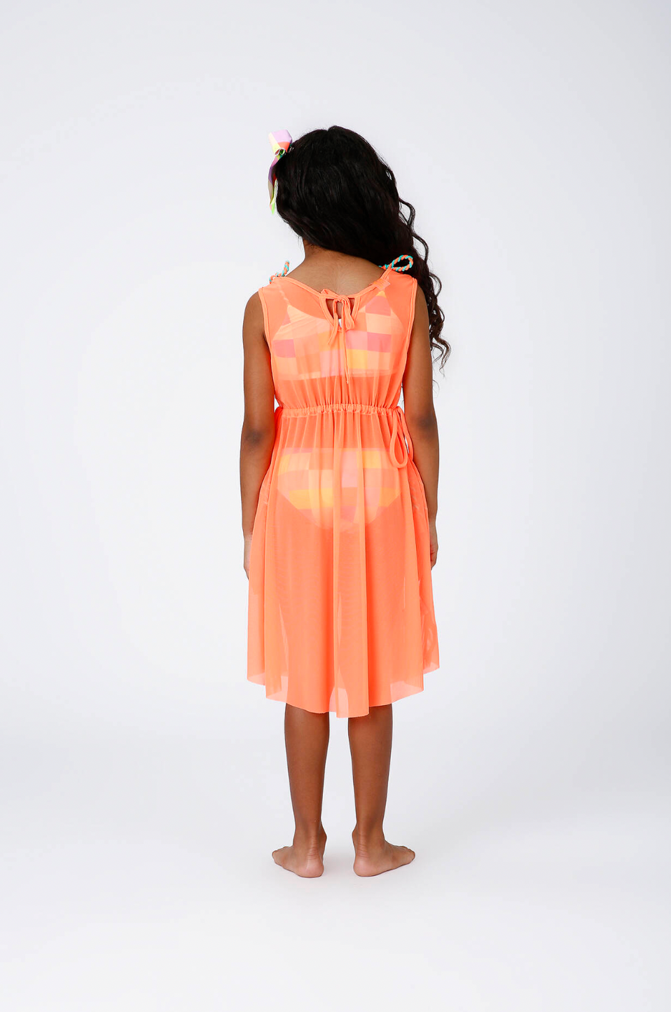 Vestido Infantil Tule Larissa Laranja Fluor - Siri Kids