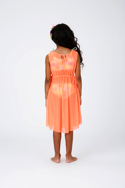 Vestido Infantil Tule Larissa Laranja Fluor - Siri Kids