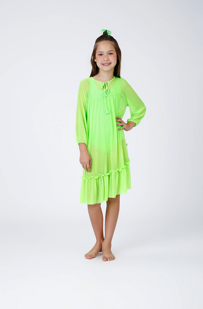Vestido Infantil Tule Eduarda Verde Fluor - Siri Kids