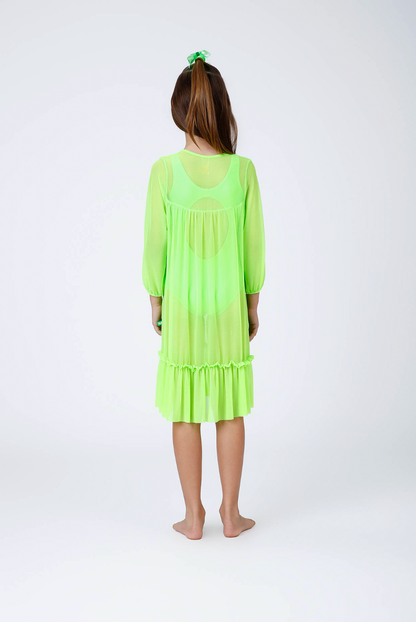 Vestido Infantil Tule Eduarda Verde Fluor - Siri Kids