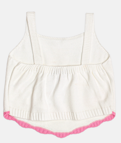 Conjunto Infantil Blusa Tricot Cerejas e Shorts Saia Jeans Com Pregas - Momi - Pré Venda