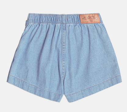 Conjunto Infantil Blusa Tricot Cerejas e Shorts Saia Jeans Com Pregas - Momi - Pré Venda