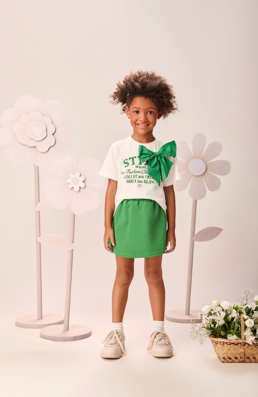 Conjunto Infantil Blusa Laço Maxxi Lateral e Shorts Saia - Momi
