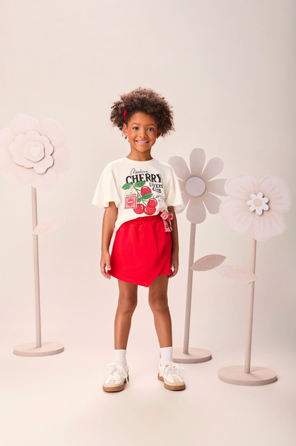 Conjunto Infantil Blusa Cherry e Shorts Saia Laço Lateral - Momi