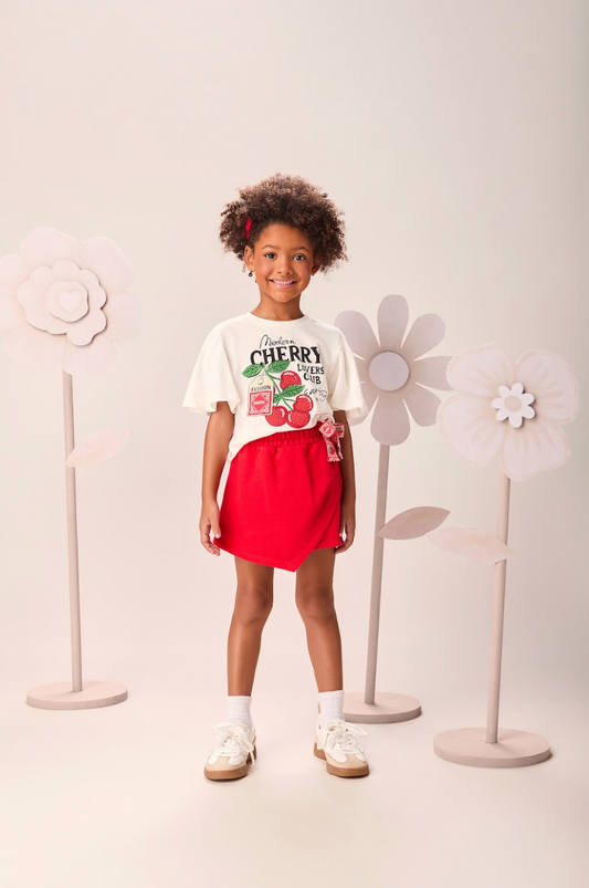 Conjunto Infantil Blusa Cherry e Shorts Saia Laço Lateral - Momi