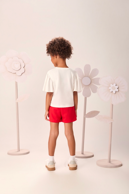 Conjunto Infantil Blusa Cherry e Shorts Saia Laço Lateral - Momi