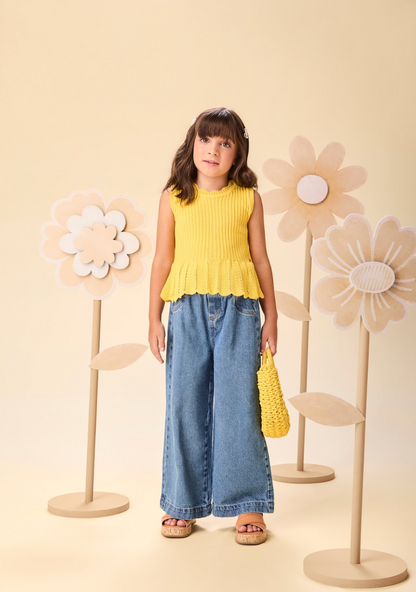 Regata Infantil Tricot Com Babado Amarelo - Momi